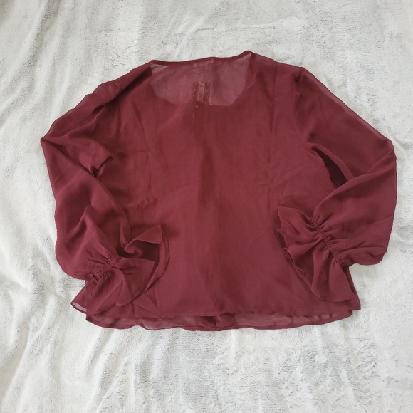 Ultra Pink Womens Large Burgundy Sheer Top Boho Whimsigoth Fairygrunge Romantic - Picture 9 of 13